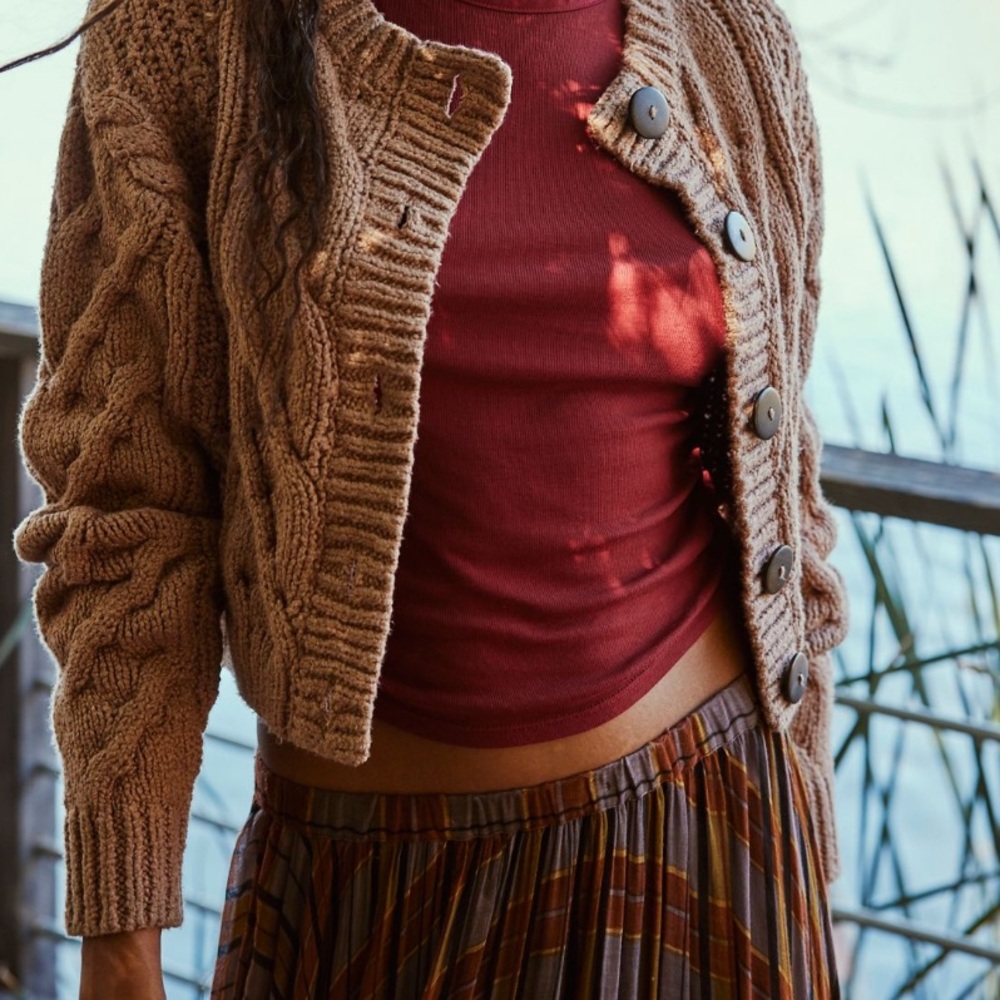 Free People Brown Cable Knit Cardigan